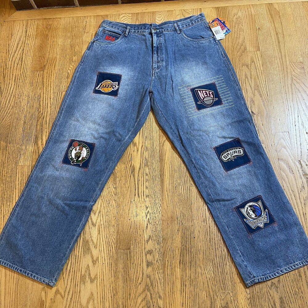 Unk Embroidered Basketball Patch Jeans NBA Team Logos Size 40 x 33 NWT Vtg Y2K